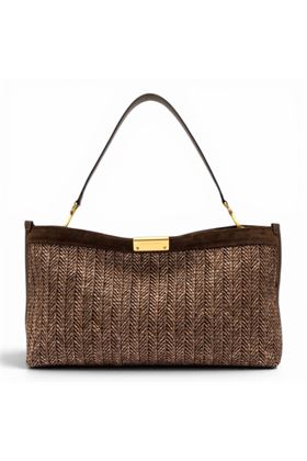 Borsa Gianni Chiarini in paglia intrecciata e camoscio colore cioccolata. GIANNI CHIARINI | 12245-CHOCO